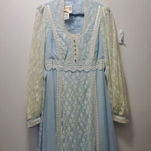 Gunne Sax Blue Dress with Cream Lace